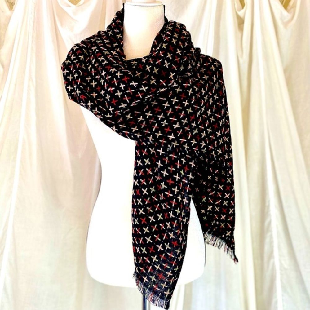 🌟 Goth Cross Knit Fringed Warm Scarf Wrap